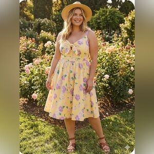 Torrid Yellow Floral Sundress | Size 00 | Bow Front Fit & Flare